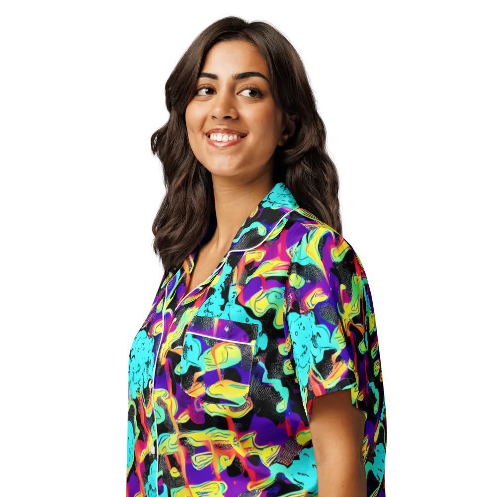 Liquid Firefly on Women's Short Sleeve Pajama Top — Left Front