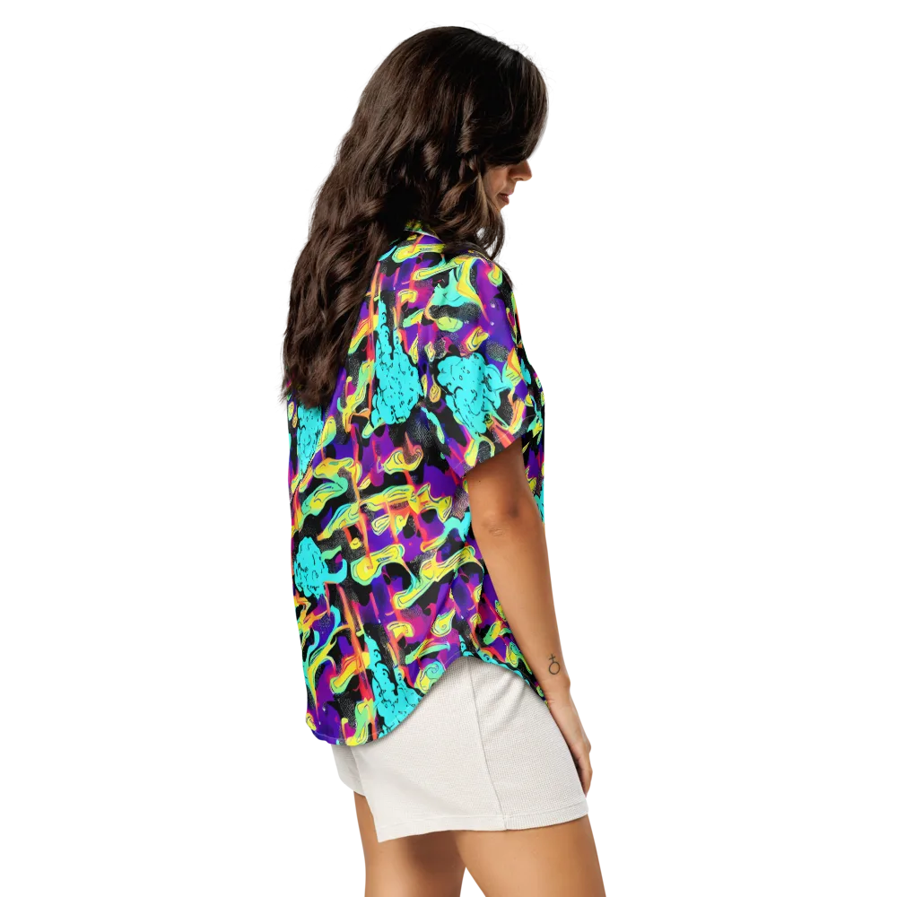 Liquid Firefly on Women's Short Sleeve Pajama Top — Right Back