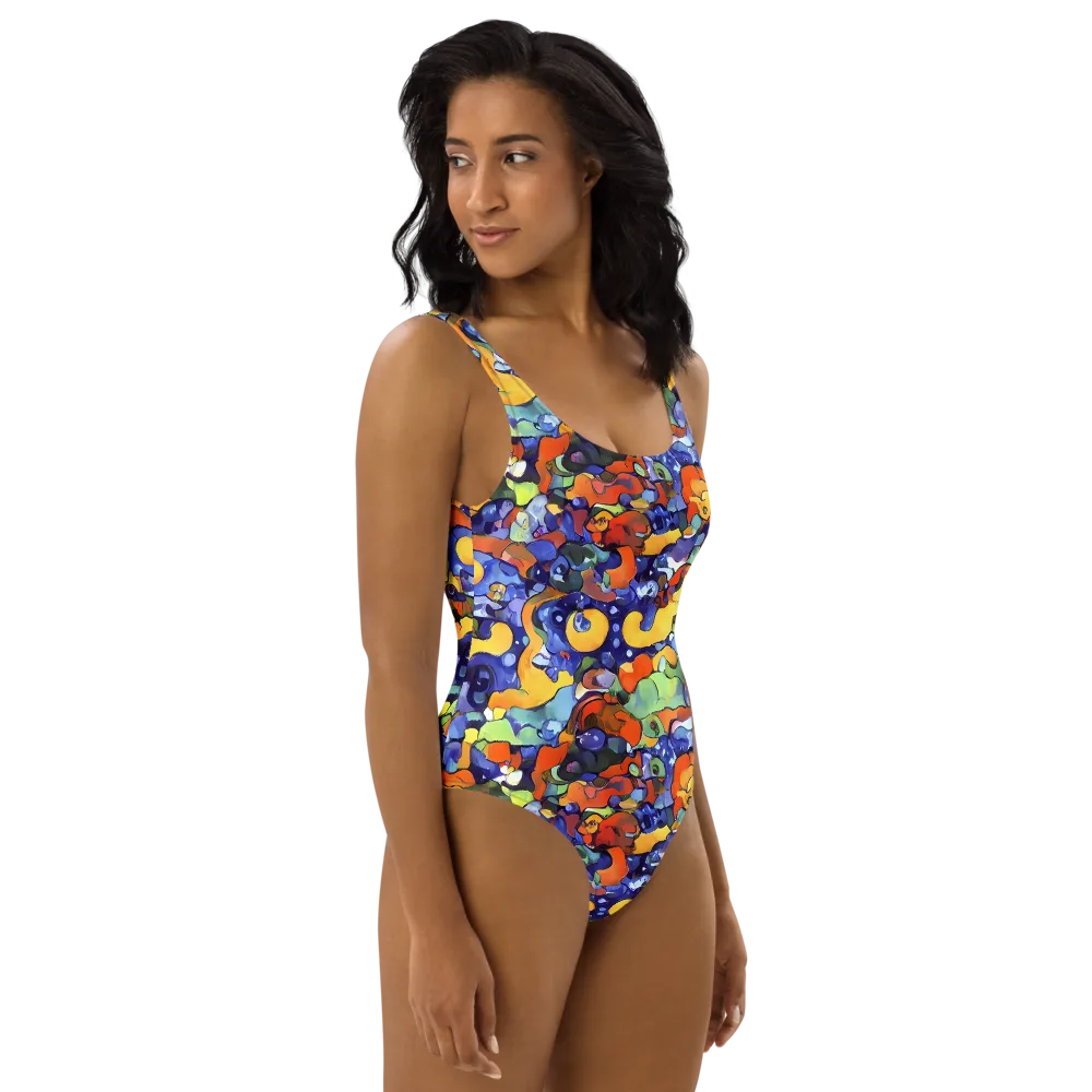 Tangerine Tangle on One-Piece Swimsuit — Right