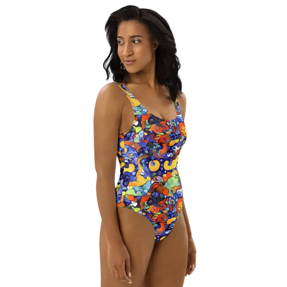 Tangerine Tangle on One-Piece Swimsuit — Right