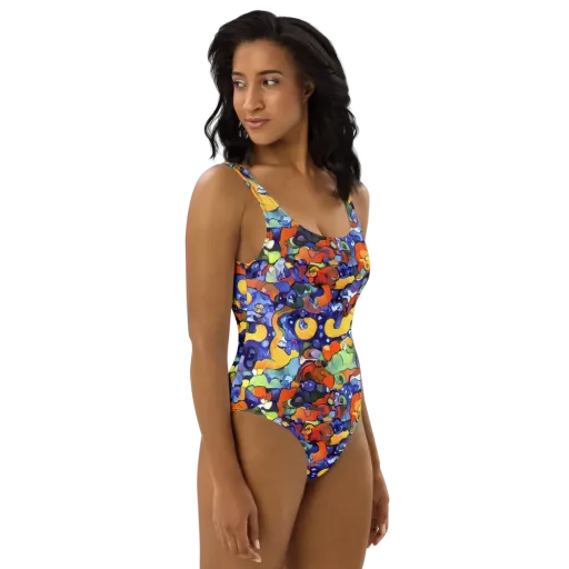 Tangerine Tangle on a One-Piece Swimsuit