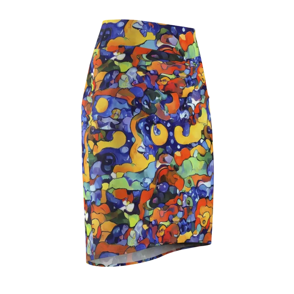 Tangerine Tangle on Pencil Skirt — Front Side
