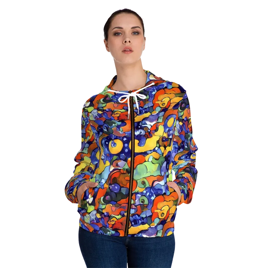 Tangerine Tangle on Women's Full-Zip Hoodie — Front On Person