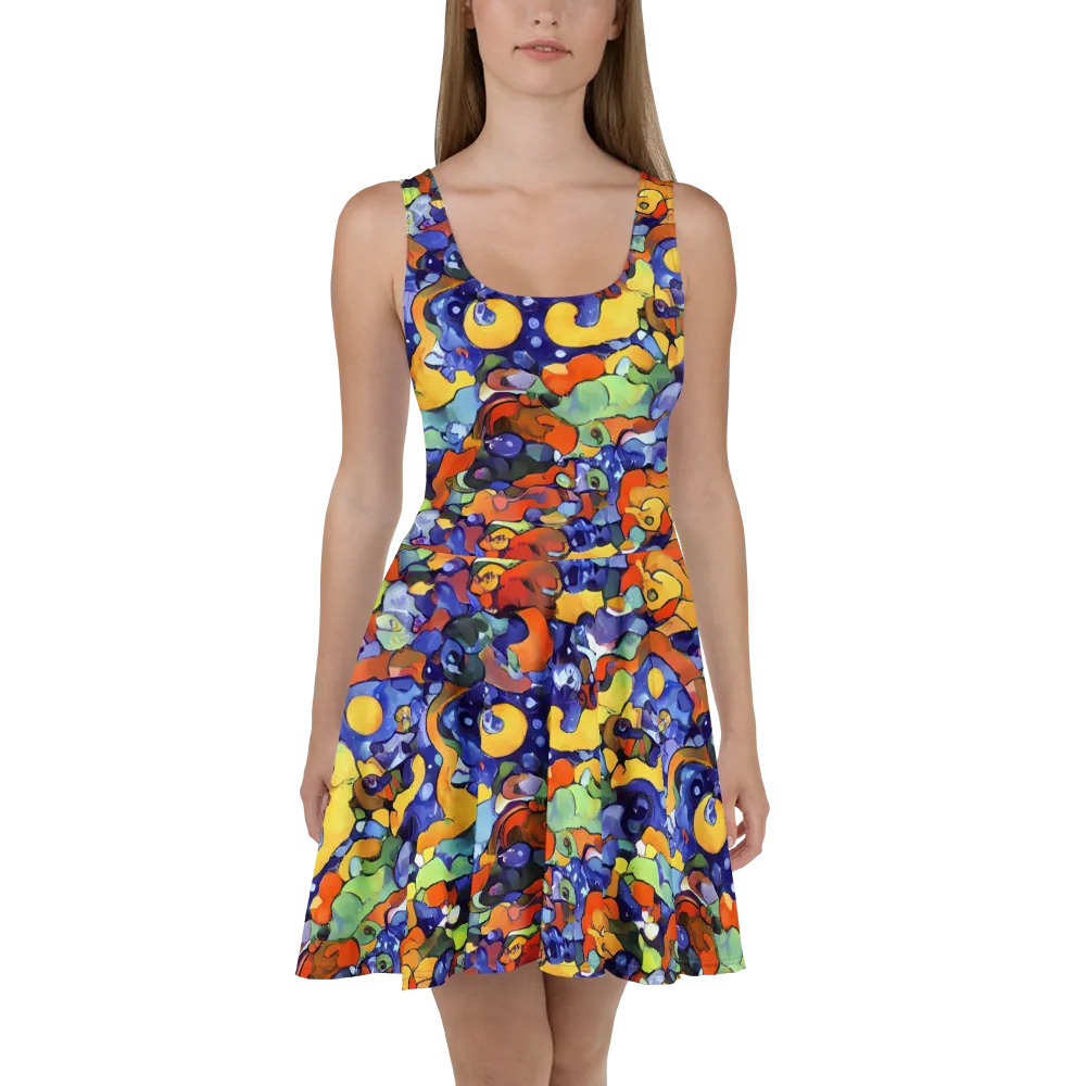 Tangerine Tangle on Skater Dress — Front