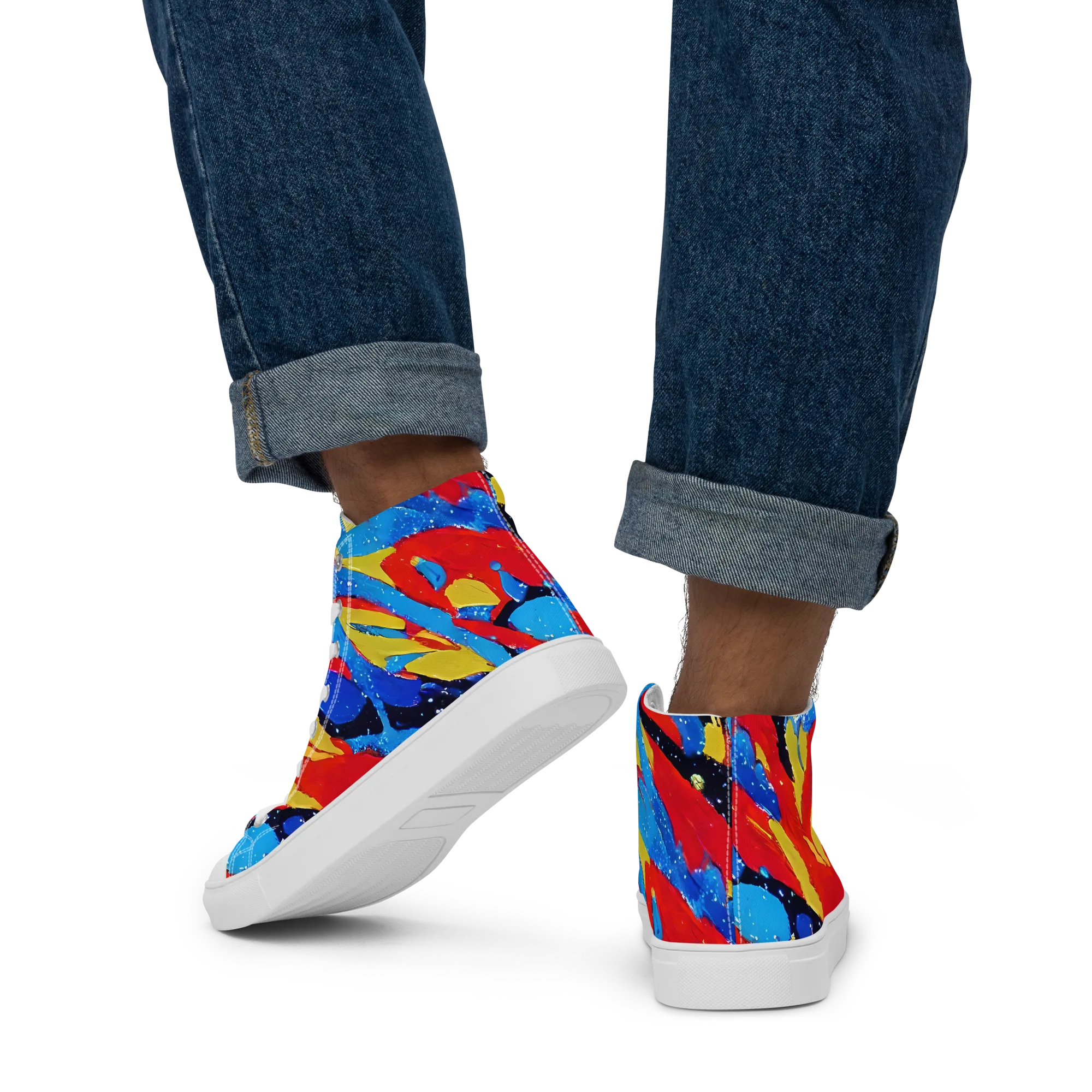 Primary Riot on Men's High Top Canvas Shoes — Back