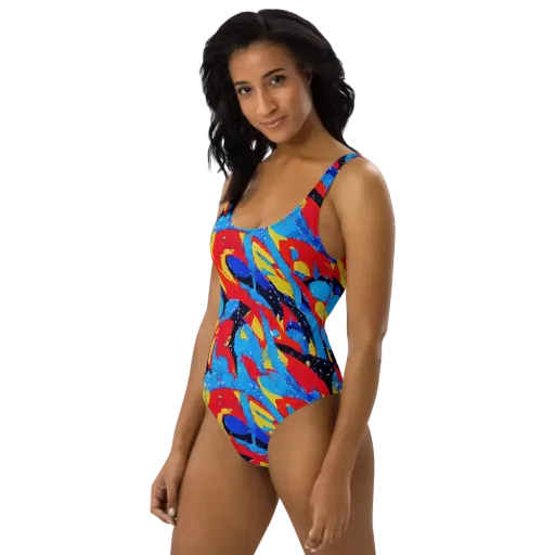 Primary Riot on a One-Piece Swimsuit