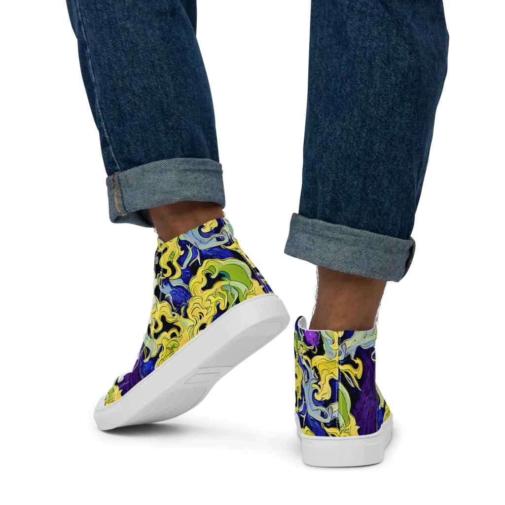 Lemon Riot on Men's High Top Canvas Shoes — Back