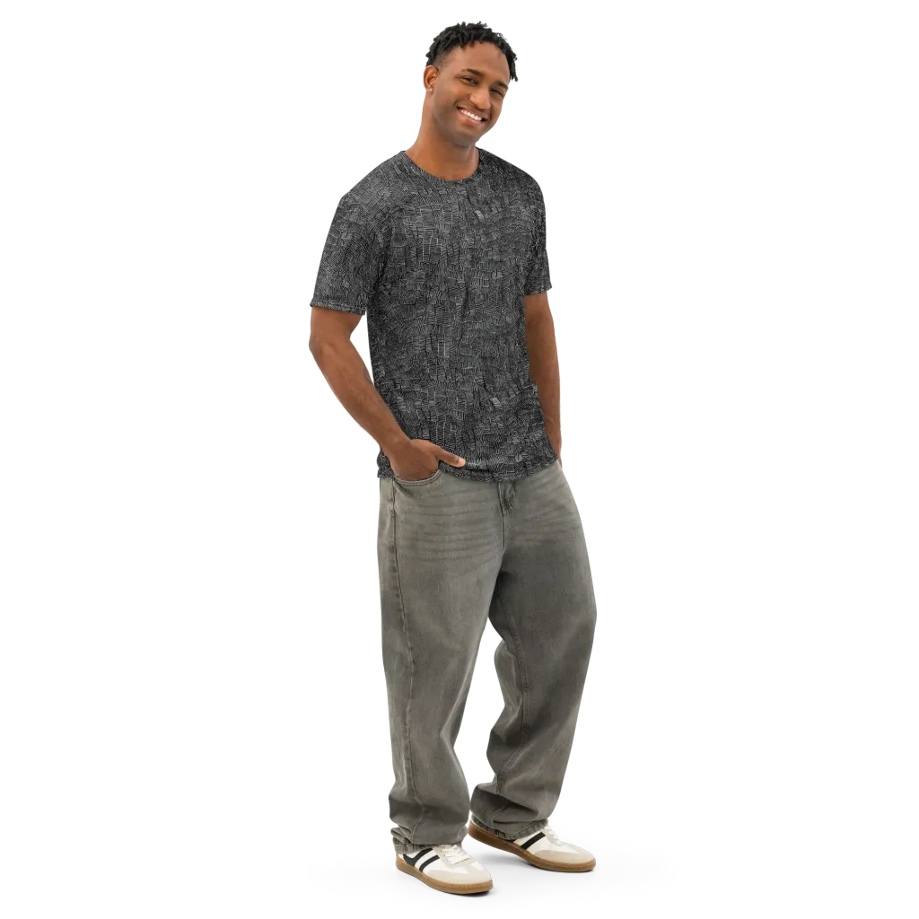 Noir Weave on Men's Cotton Crew Neck T-Shirt — Right Front