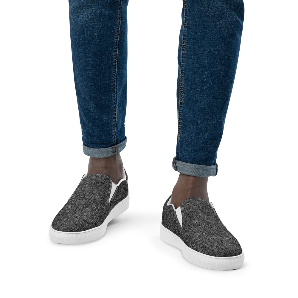 Noir Weave on Men's Slip-On Canvas Shoes — Front