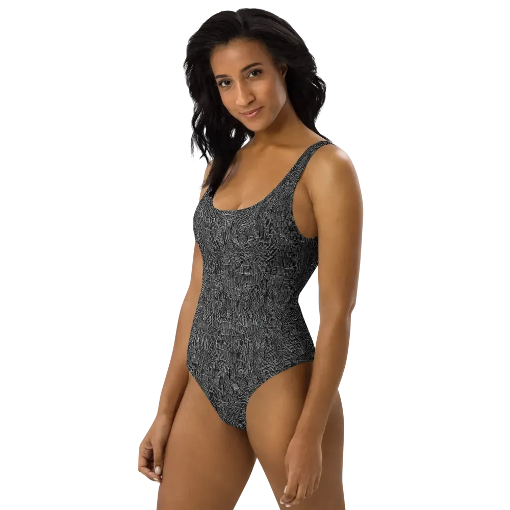 Noir Weave on One-Piece Swimsuit — Left