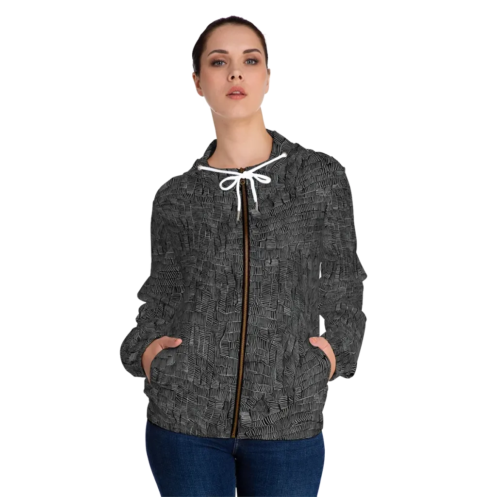 Noir Weave on Women's Full-Zip Hoodie — Front On Person