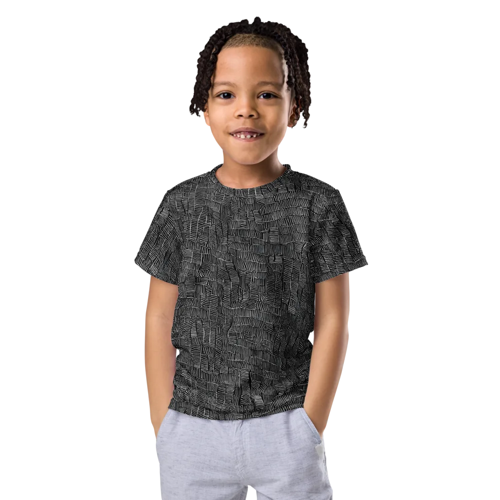 Noir Weave on Kids Crew Neck T-Shirt — Front