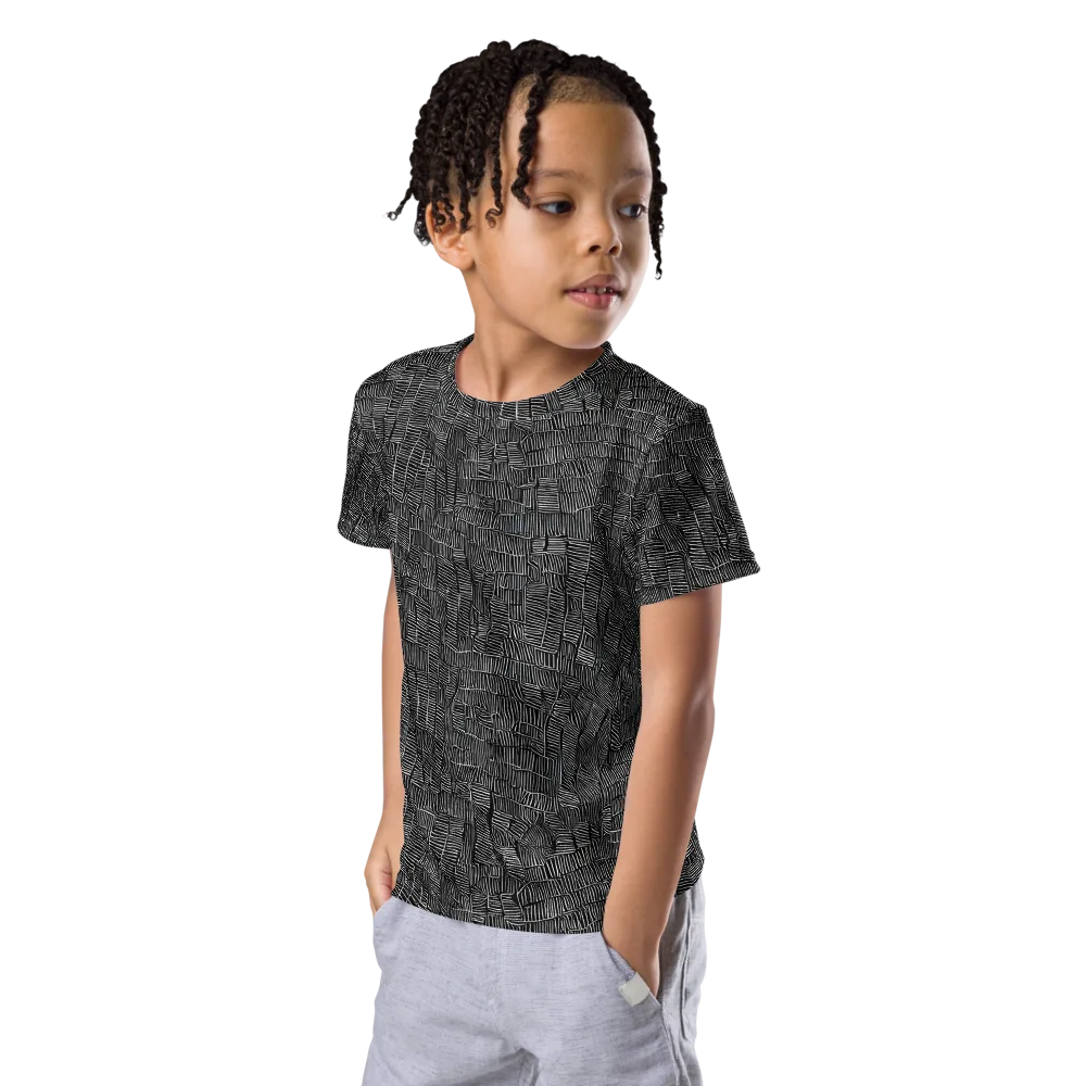 Noir Weave on Kids Crew Neck T-Shirt — Left Front