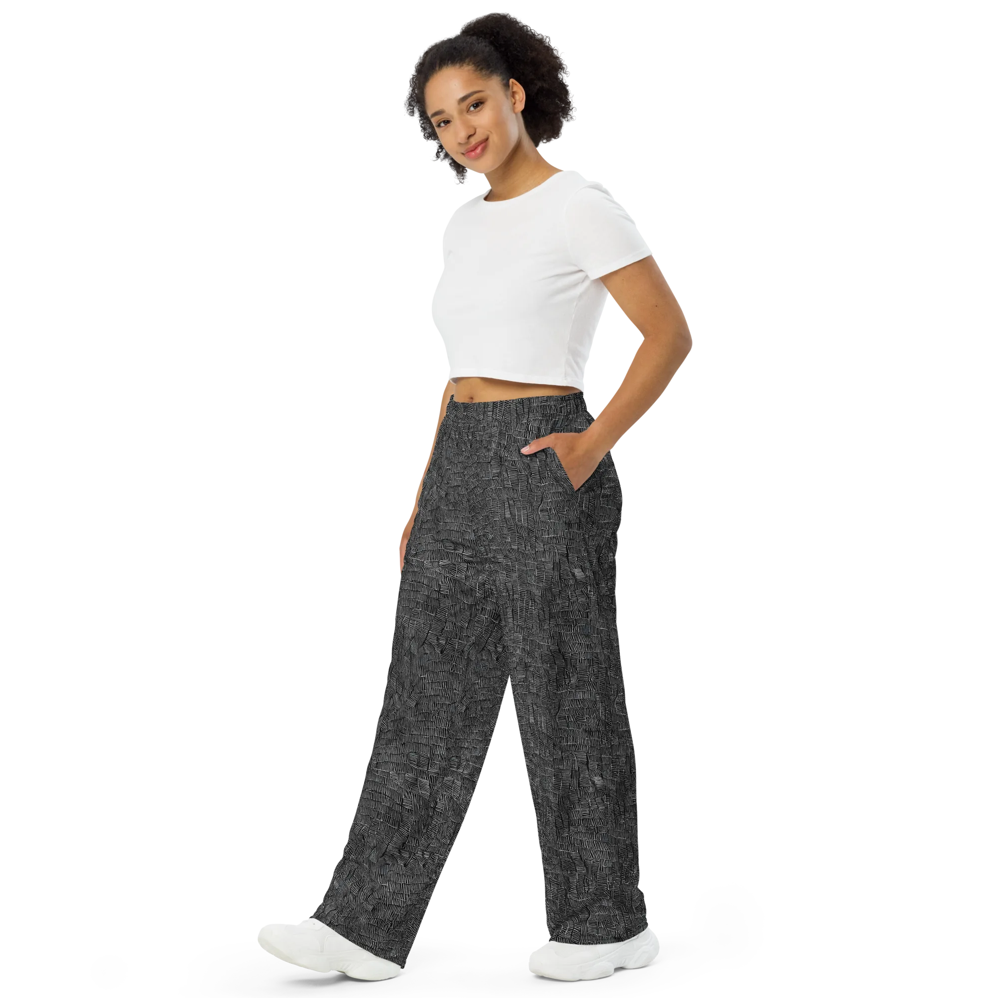 Noir Weave on Wide-Leg Pants — Left Front