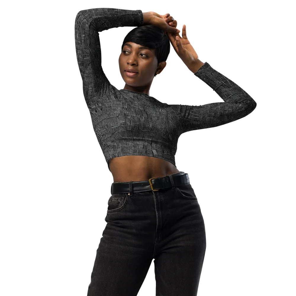 Noir Weave on Long Sleeve Crop Top — Front