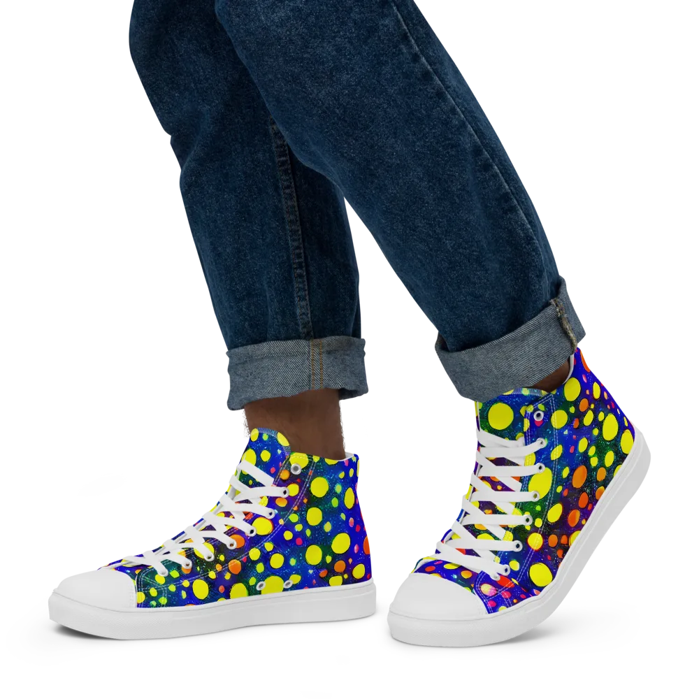 Ultraviolet Bubbles on Men's High Top Canvas Shoes — Left