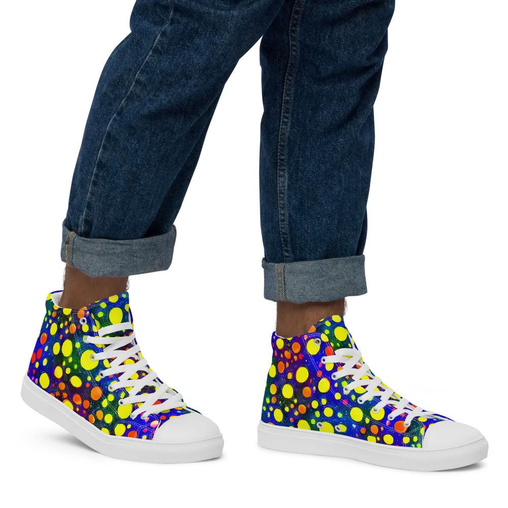 Ultraviolet Bubbles on Men's High Top Canvas Shoes — Right