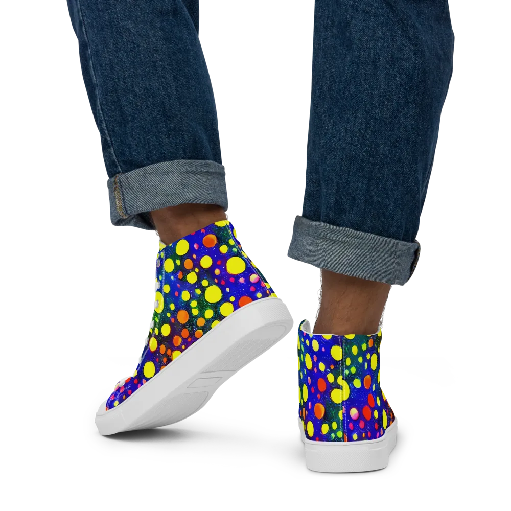 Ultraviolet Bubbles on Men's High Top Canvas Shoes — Back