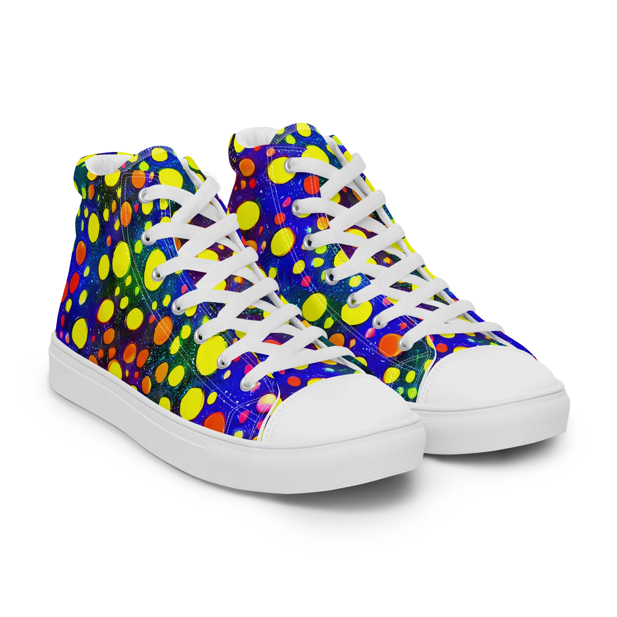 Ultraviolet Bubbles on Women's High Top Canvas Shoes — Right Front