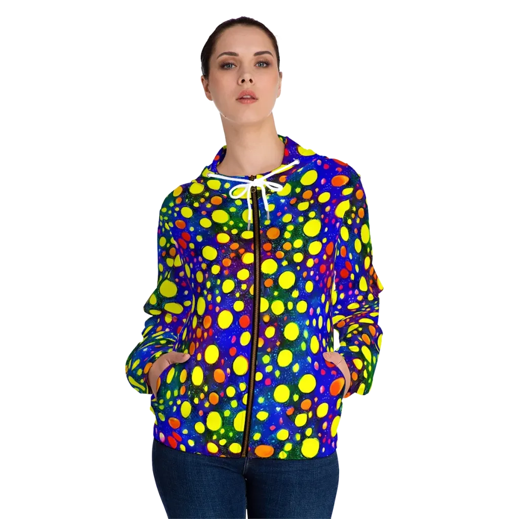 Ultraviolet Bubbles on Women's Full-Zip Hoodie — Front On Person