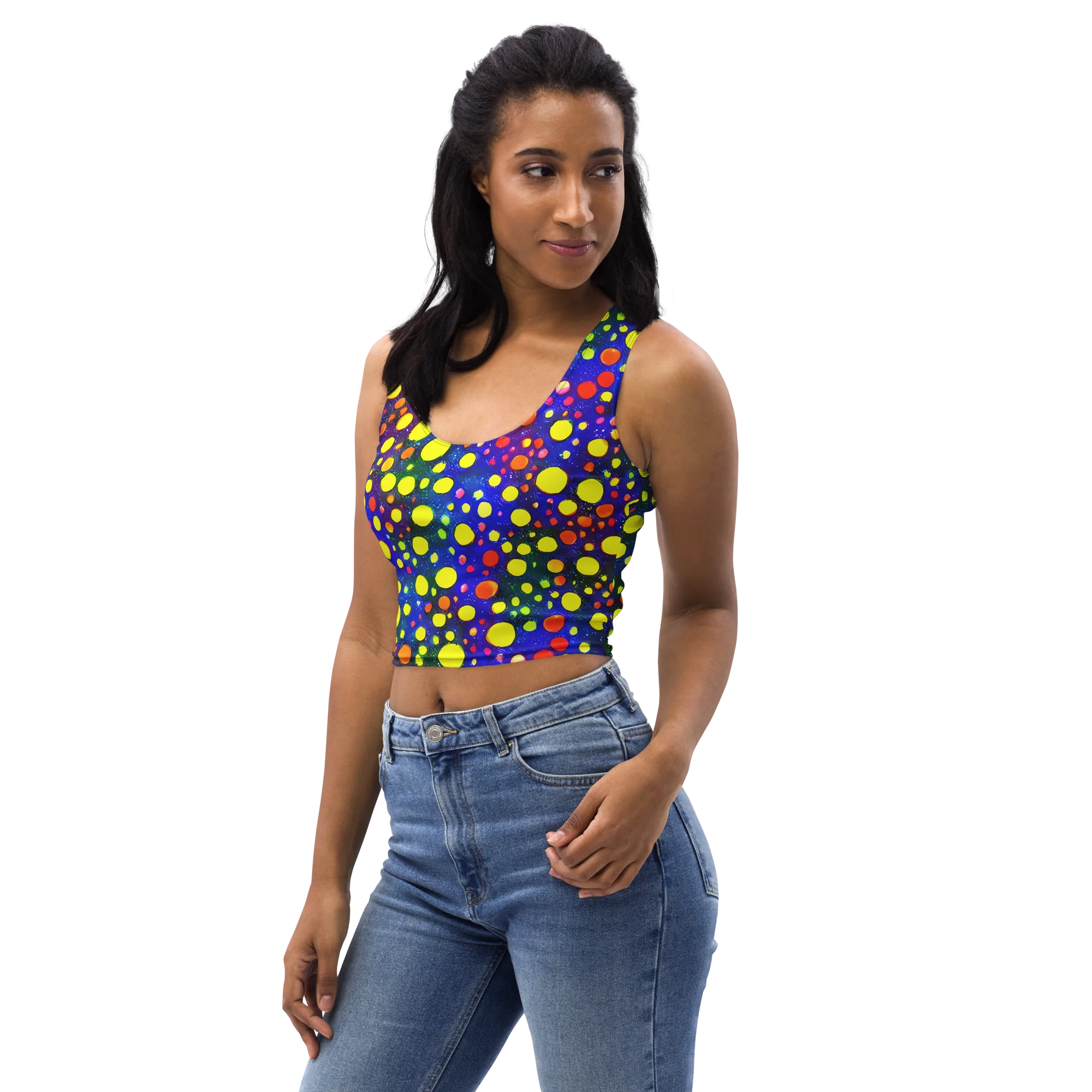 Ultraviolet Bubbles on Crop Top — Left Front