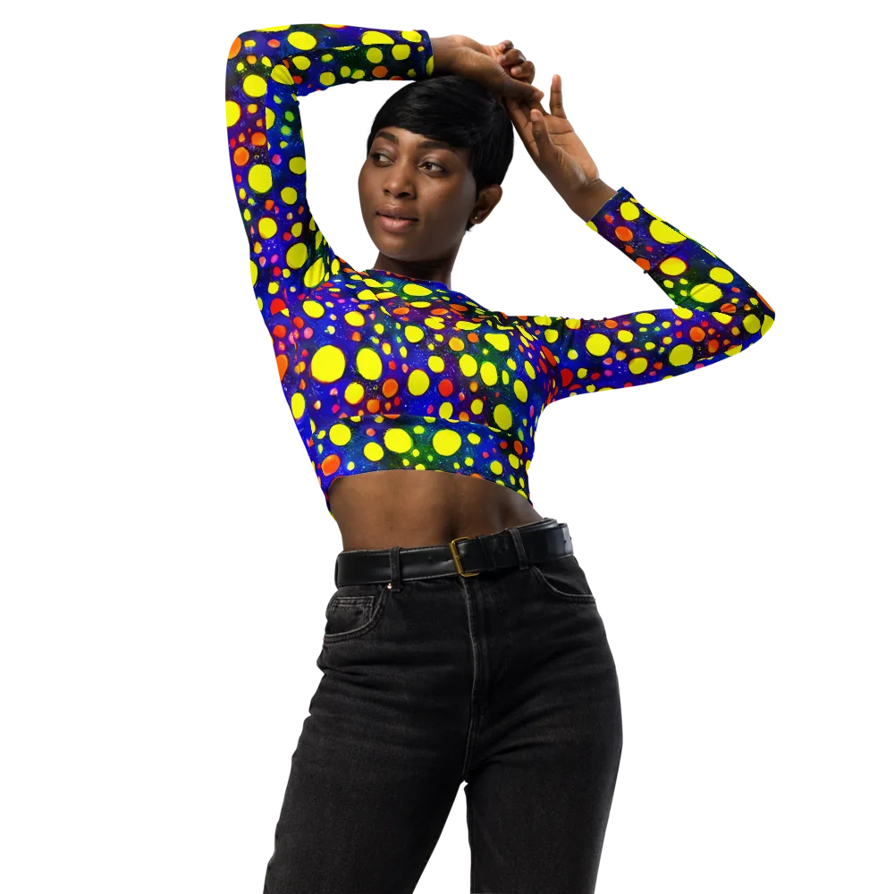 Ultraviolet Bubbles on Long Sleeve Crop Top — Front