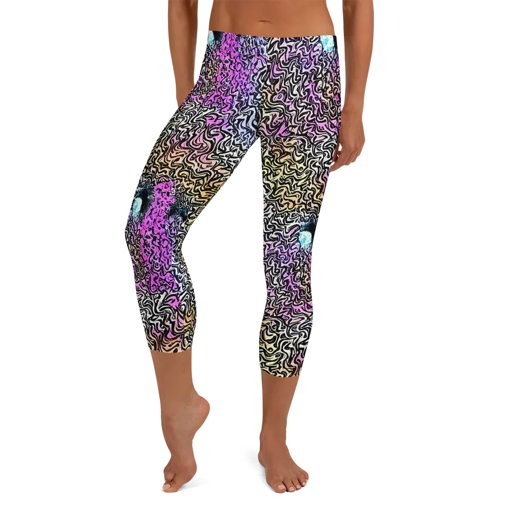 Neon Marbled Muse on Capri Leggings — Front