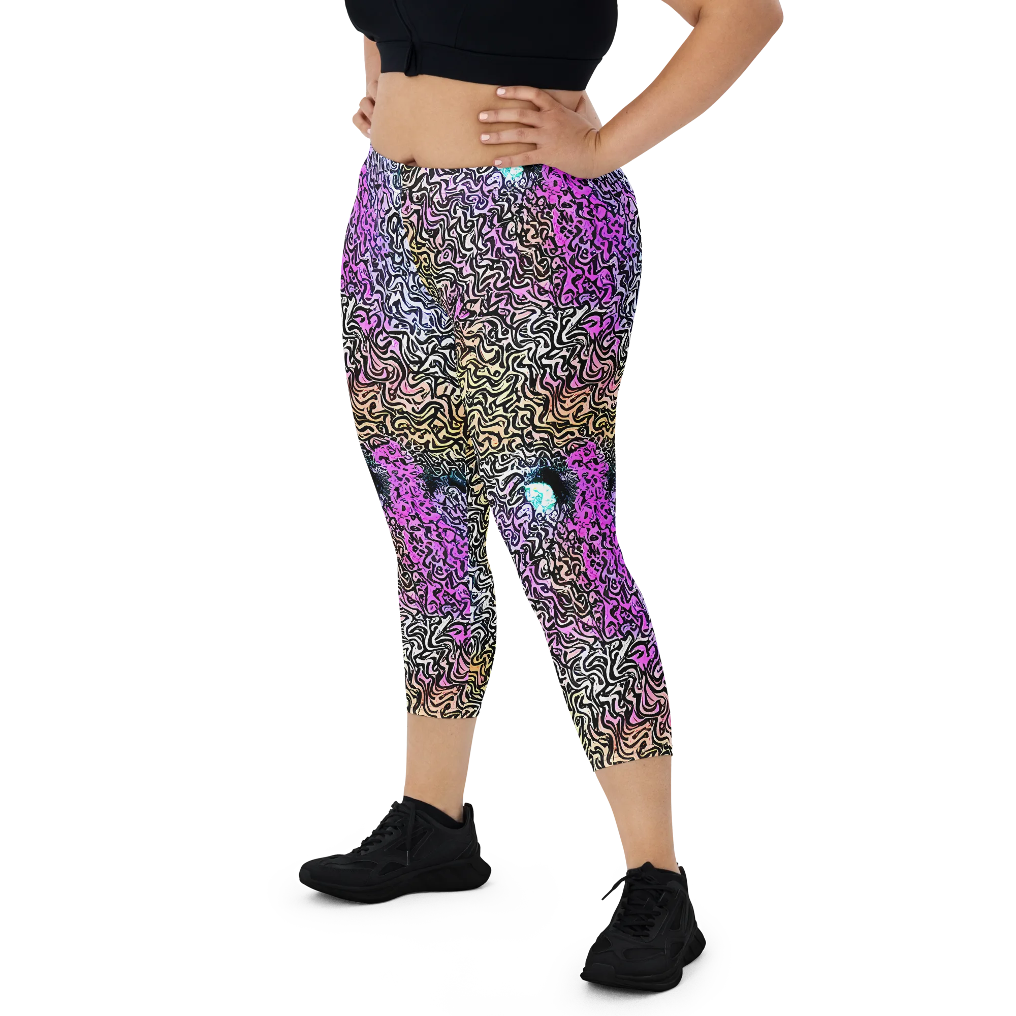 Neon Marbled Muse on Capri Leggings — Front