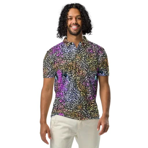 Neon Marbled Muse on a Men's Slim Fit Polo Shirt