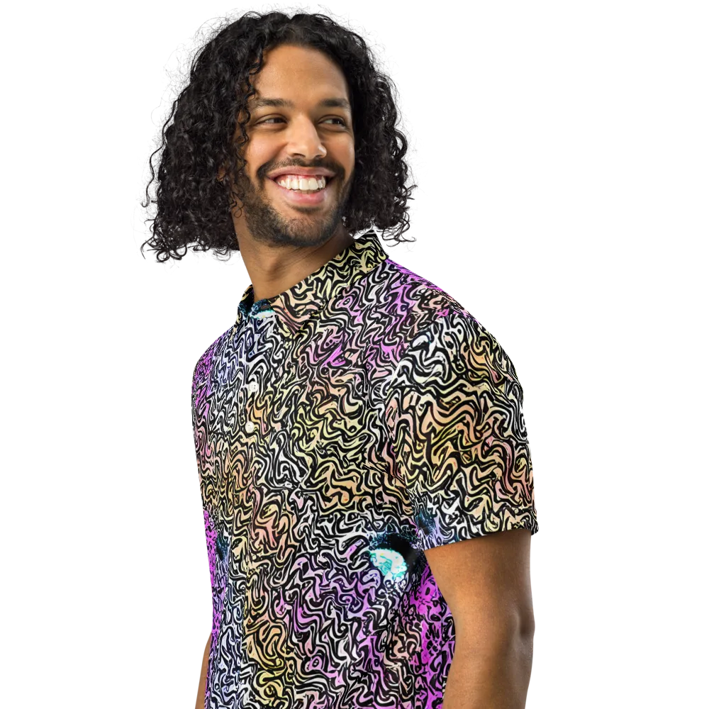 Neon Marbled Muse on Men's Slim Fit Polo Shirt — Left Front