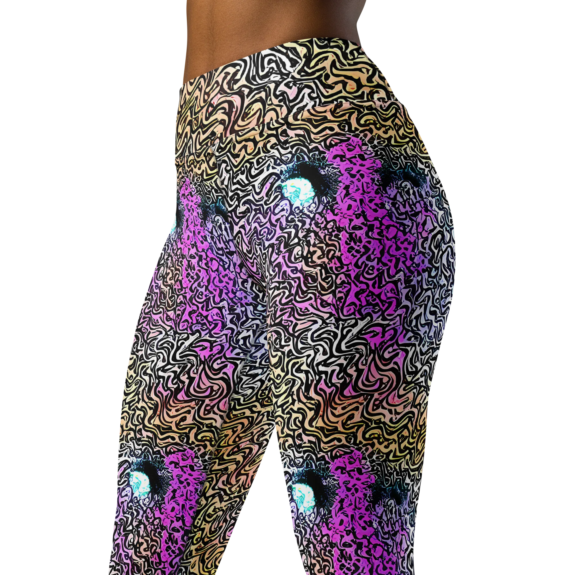 Neon Marbled Muse on Yoga Leggings — Left Front