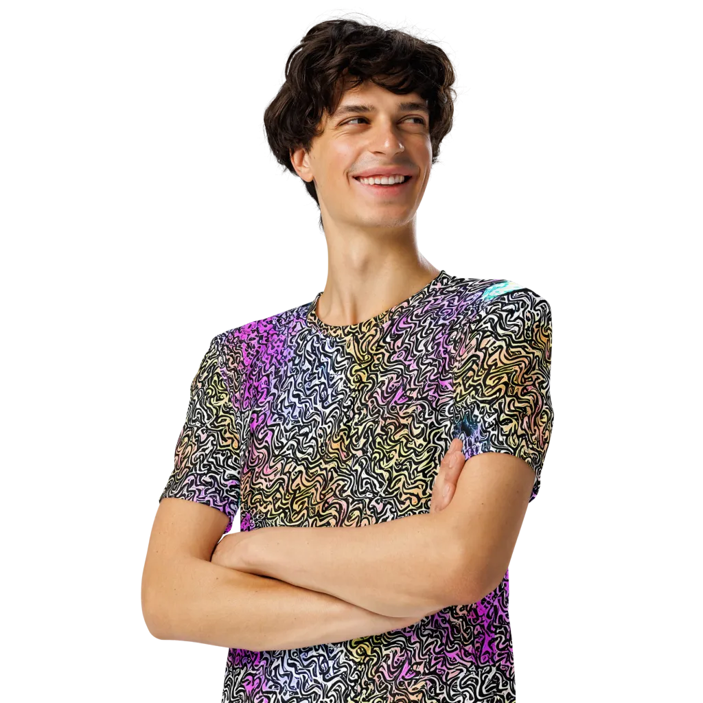 Neon Marbled Muse on Men's Crew Neck T-Shirt — Left Front