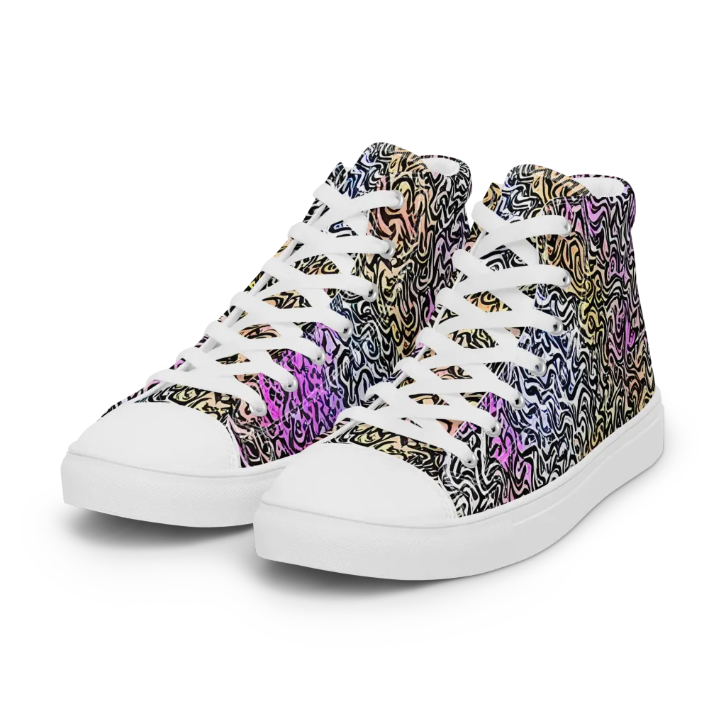 Neon Marbled Muse on Women's High Top Canvas Shoes — Left Front