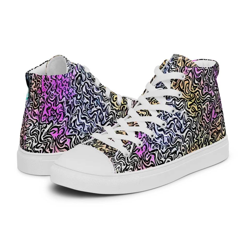 Neon Marbled Muse on Women's High Top Canvas Shoes — Left