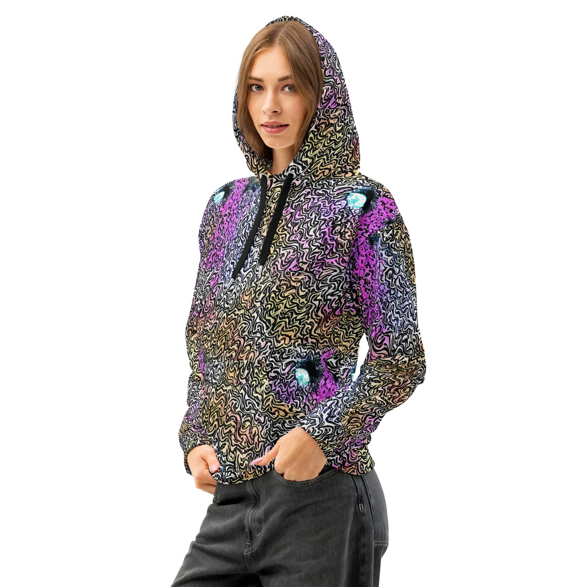 Neon Marbled Muse on Cotton Hoodie — Left Front