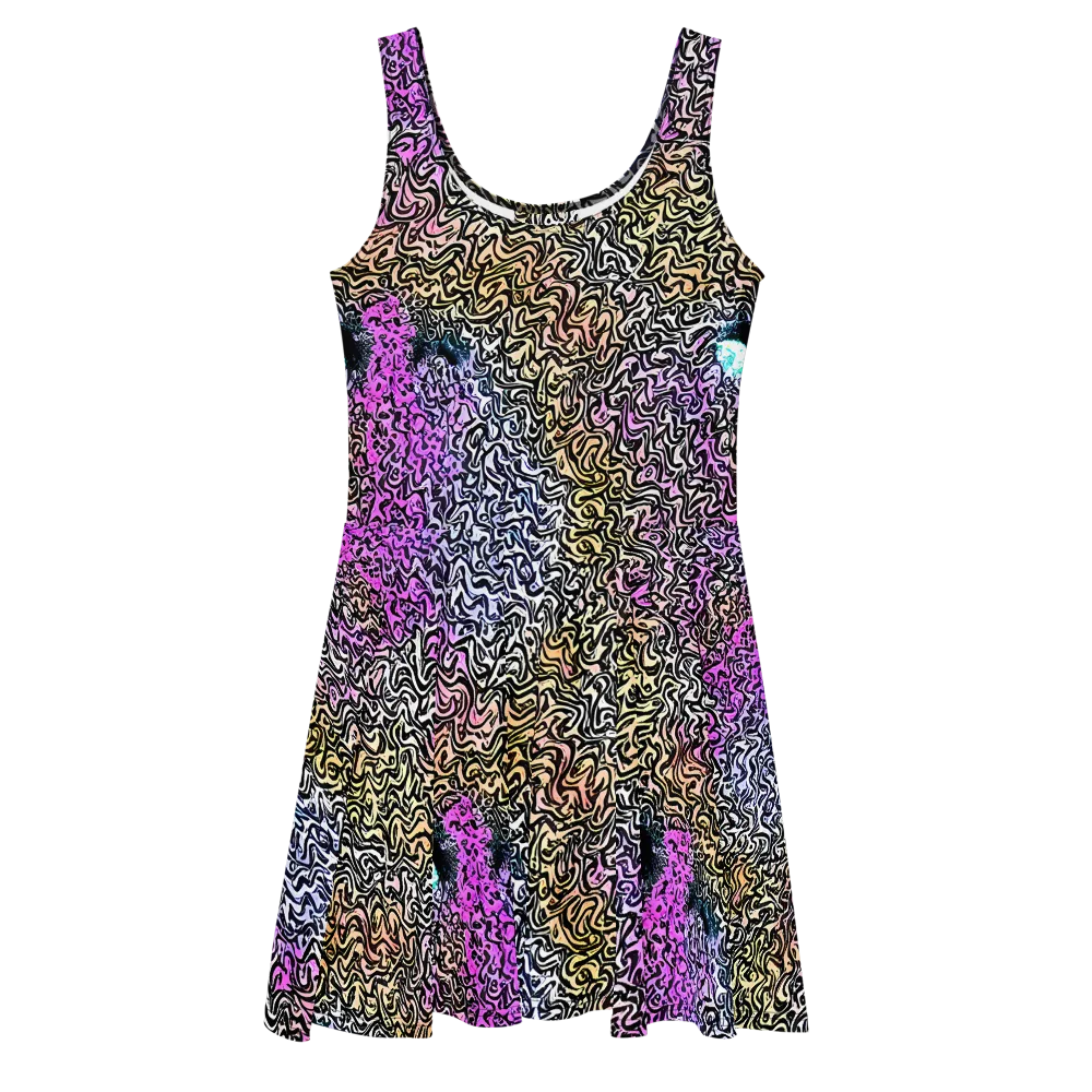 Neon Marbled Muse on Skater Dress — Front