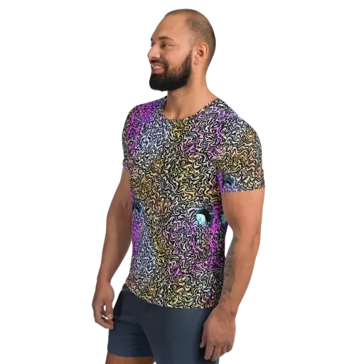 Neon Marbled Muse on a Men's Athletic T-Shirt