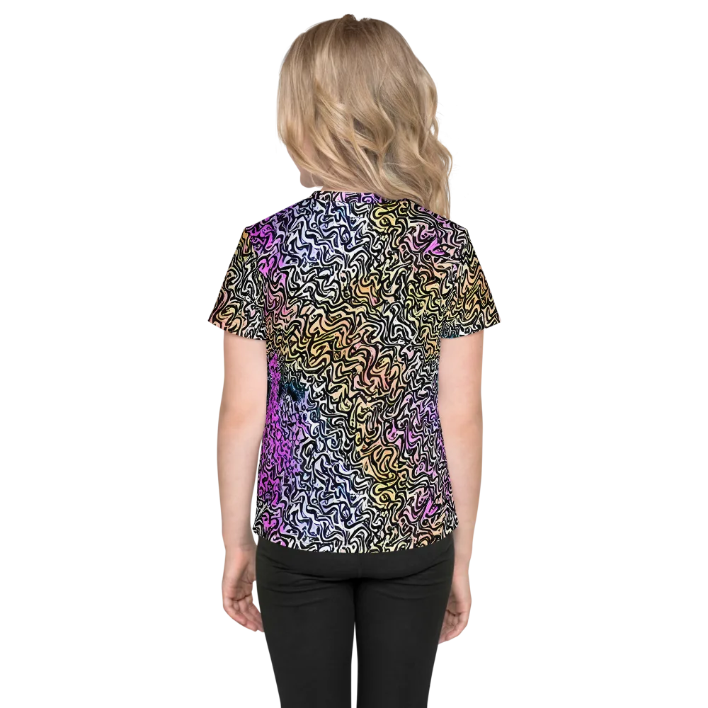 Neon Marbled Muse on Kids Crew Neck T-Shirt — Back