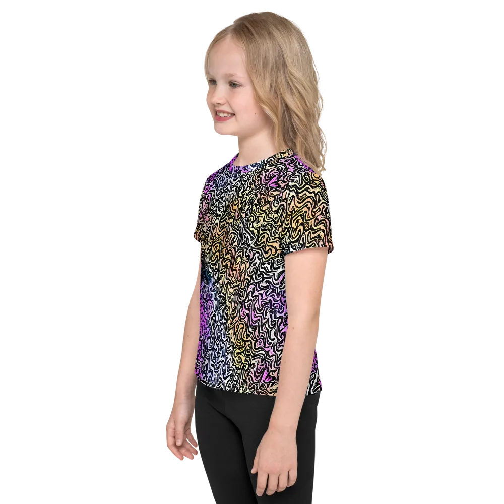 Neon Marbled Muse on Kids Crew Neck T-Shirt — Left