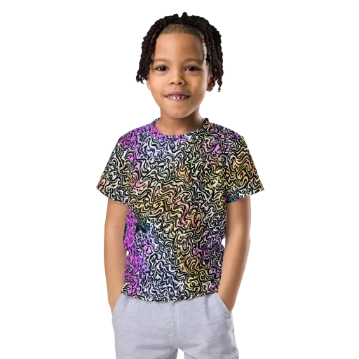 Neon Marbled Muse on a Kids Crew Neck T-Shirt