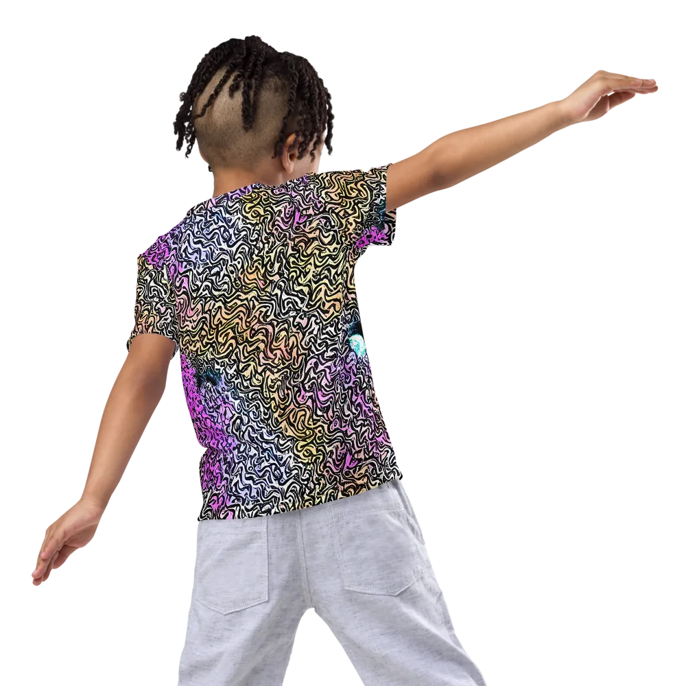 Neon Marbled Muse on Kids Crew Neck T-Shirt — Back