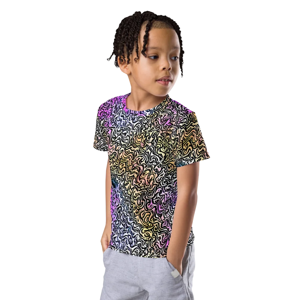 Neon Marbled Muse on Kids Crew Neck T-Shirt — Left Front