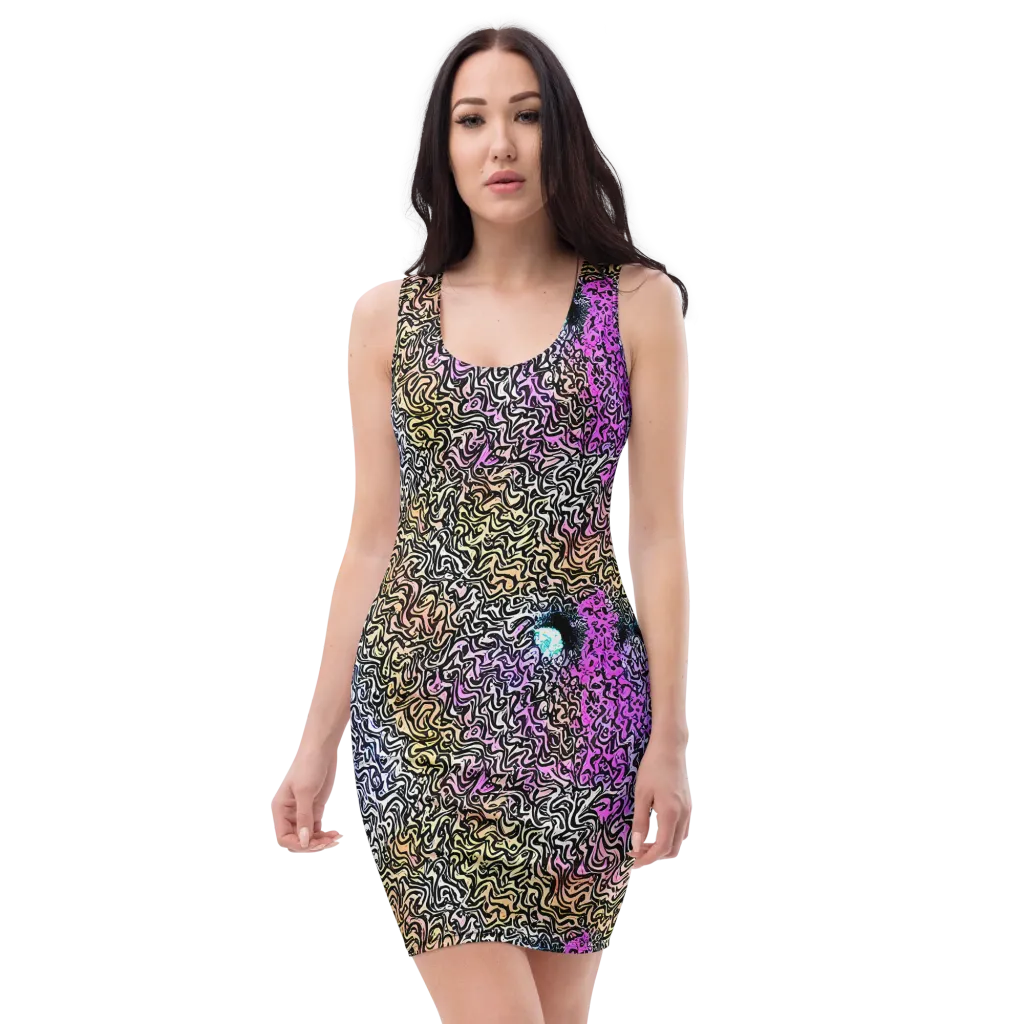 Neon Marbled Muse on Bodycon Dress — Front