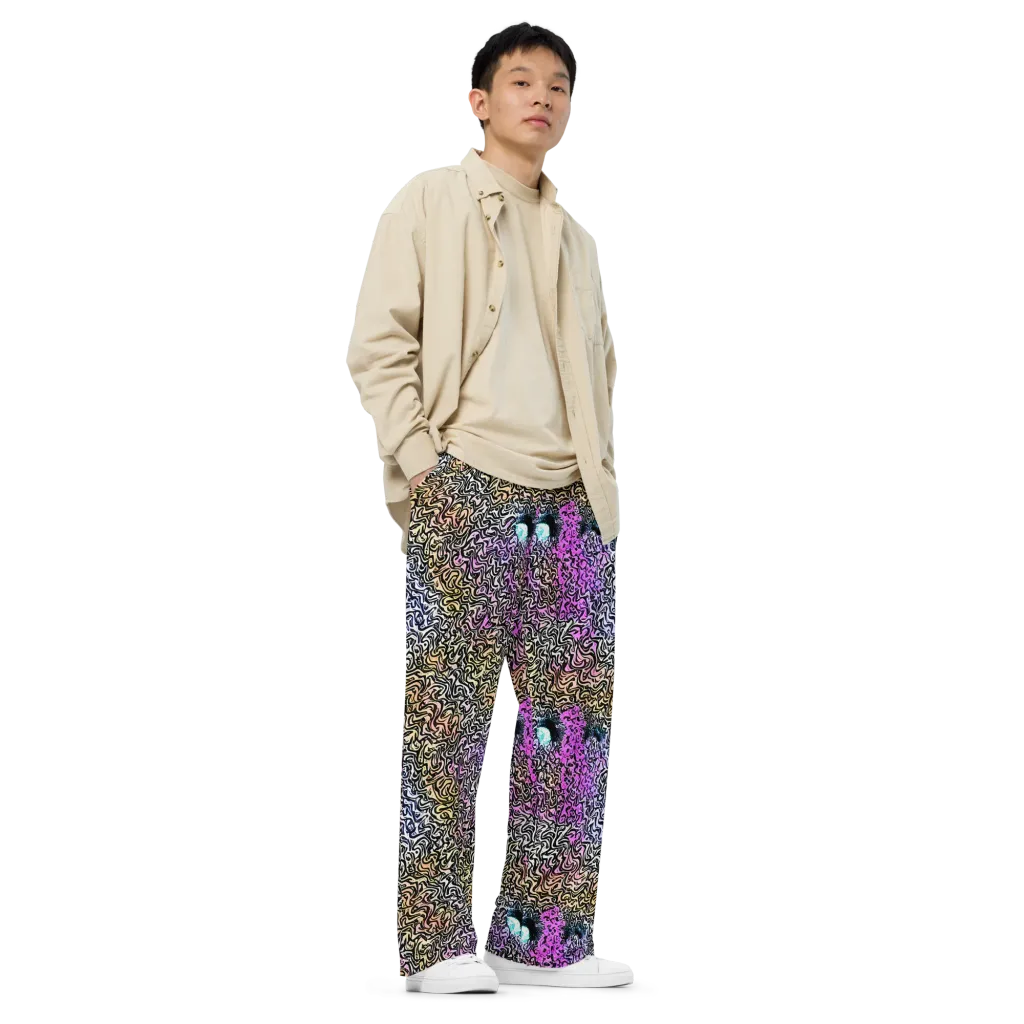 Neon Marbled Muse on Wide-Leg Pants — Right Front