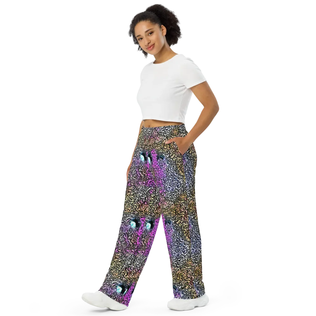 Neon Marbled Muse on Wide-Leg Pants — Left Front