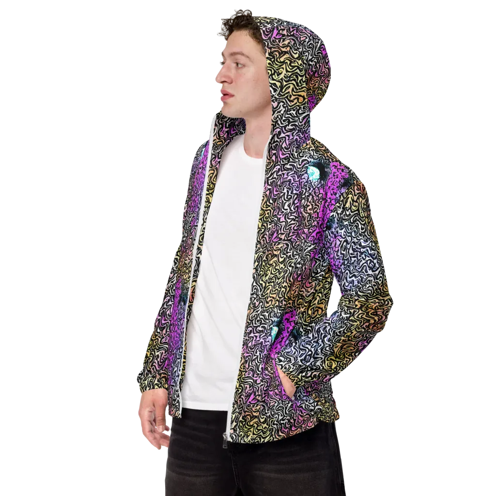 Neon Marbled Muse on Men's Windbreaker — Left Front