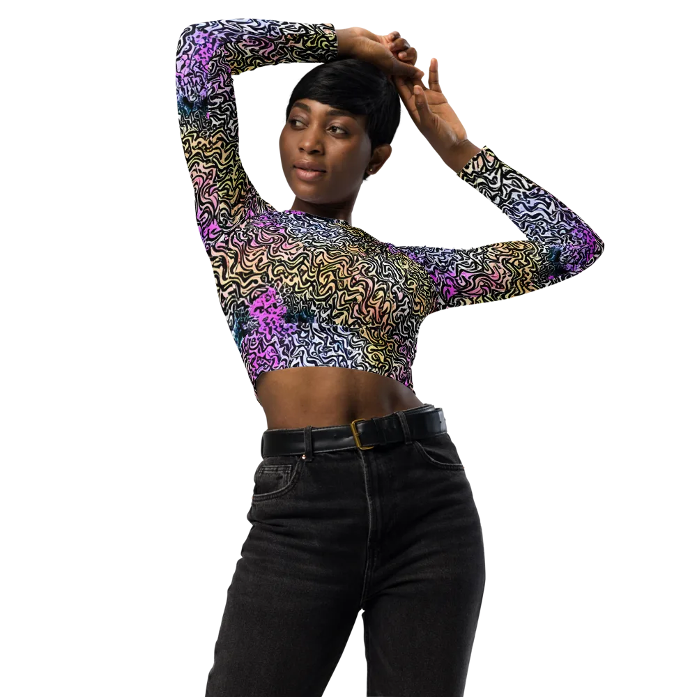 Neon Marbled Muse on Long Sleeve Crop Top — Front