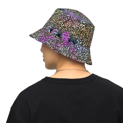 Neon Marbled Muse on a Reversible Bucket Hat
