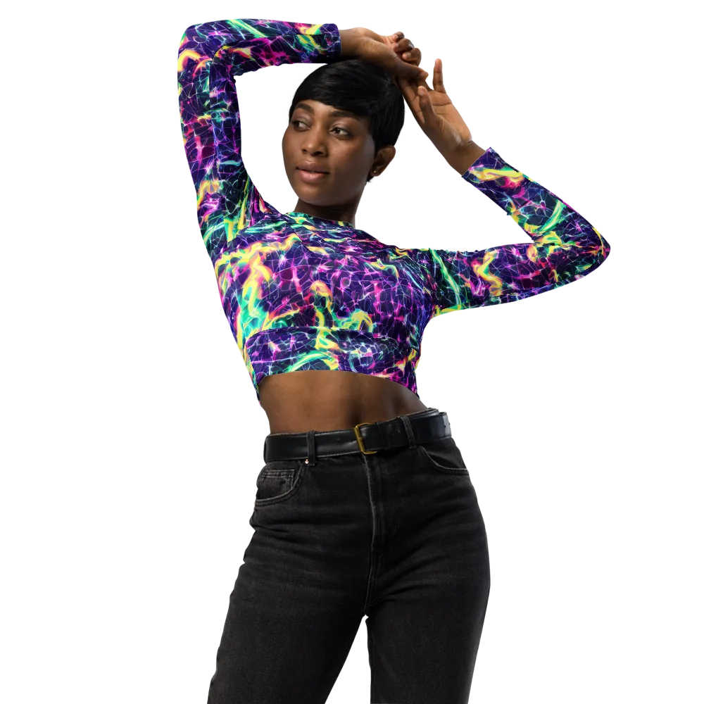 Hypercolor Rift on Long Sleeve Crop Top — Front