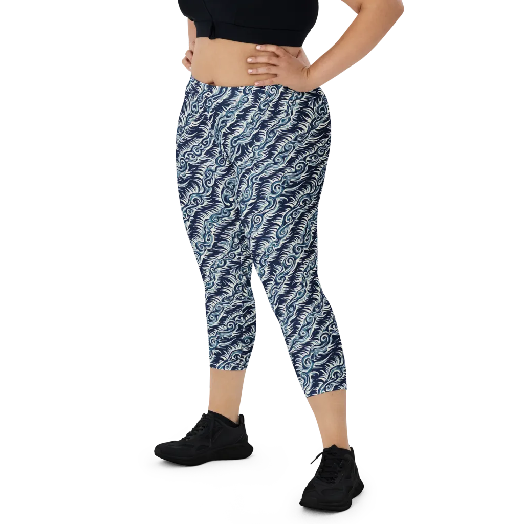 Midnight Tide on Capri Leggings — Front